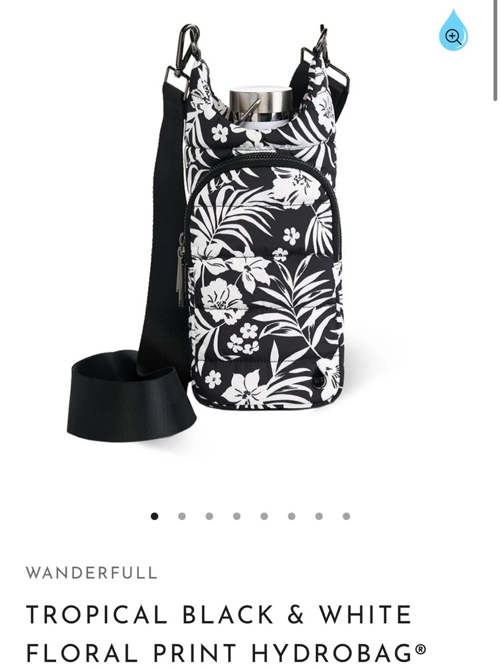 NWT Wanderfull Black & White Tropical Floral Crossbody HydroBag